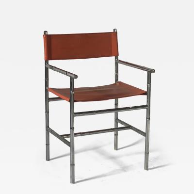 Milo Baughman Vintage Faux Bamboo directors chairs chrome and orange vinyl set of 5