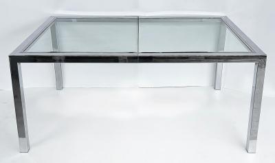Milo Baughman Vintage Milo Baughman DIA Chrome Glass Dining Table Expandable with Leaf