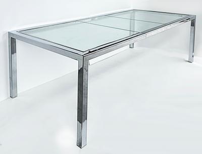 Milo Baughman Vintage Milo Baughman DIA Chrome Glass Dining Table Expandable with Leaf