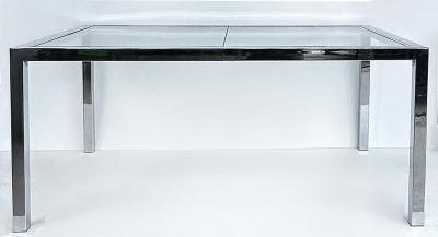 Milo Baughman Vintage Milo Baughman DIA Chrome Glass Dining Table Expandable with Leaf