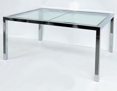 Milo Baughman Vintage Milo Baughman DIA Chrome Glass Dining Table Expandable with Leaf