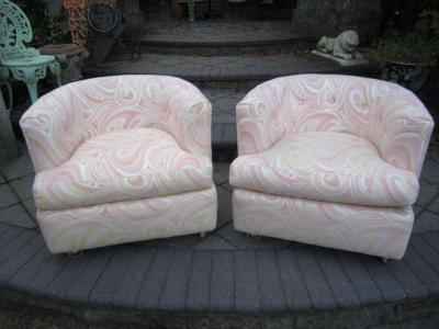 Milo Baughman Wonderful Pair Pucci Barrel Back Rolling Milo Baughman Style Lounge Chairs