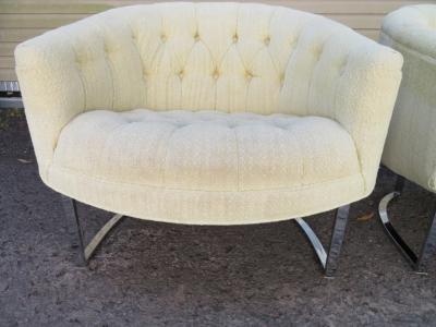 Milo Baughman Wonderful Pair of Milo Baughman Style Tufted Barrel Back Chrome Tub Chairs