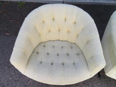 Milo Baughman Wonderful Pair of Milo Baughman Style Tufted Barrel Back Chrome Tub Chairs
