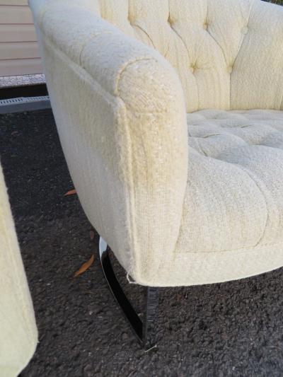 Milo Baughman Wonderful Pair of Milo Baughman Style Tufted Barrel Back Chrome Tub Chairs