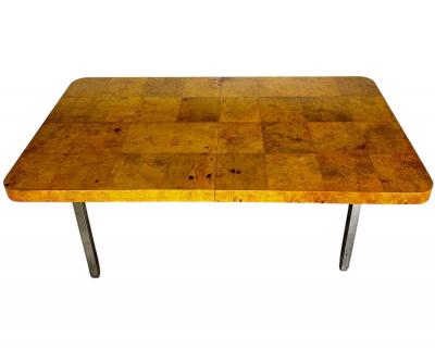 Milo Baughman for Thayer Coggin Burlwood and Chrome Dining Table 1960