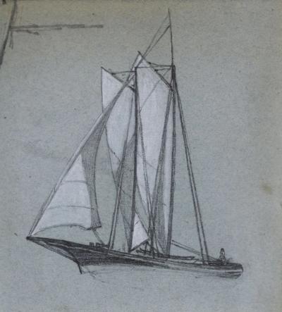Milton James Burns MILTON J BURNS 1853 1933 SHIP WITH WHITE SAILS 