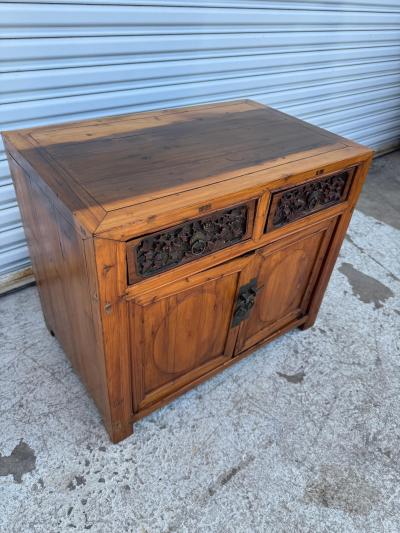 Ming Style 2 Door Wood Cabinet with Carved Drawer