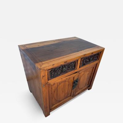 Ming Style 2 Door Wood Cabinet with Carved Drawer