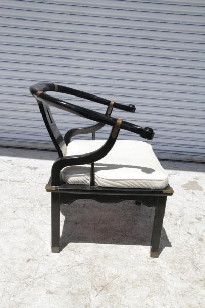 Ming Style Black Lacquered Horseshoe Back Lounge Chair