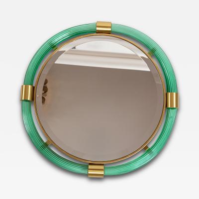 Mini Artisan Murano Blown Green Round Torchere Mirror Contemporary
