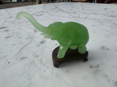 Miniature Jadite Elephant on Wooden Stand