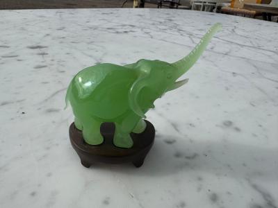Miniature Jadite Elephant on Wooden Stand