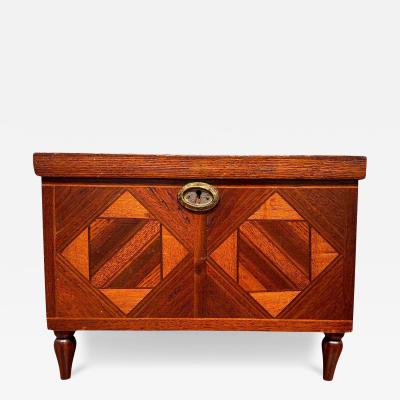 Miniature Marquetry Blanket Chest Dated 1910 by Flora Boyer of Pennsylvania