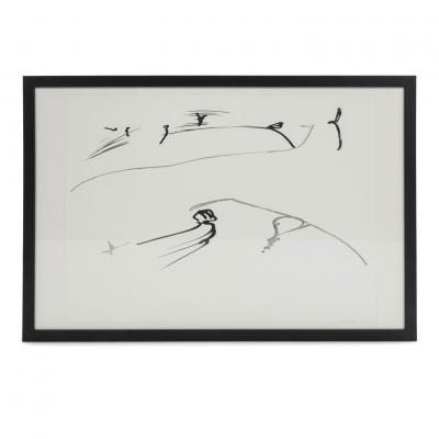 Minimal Black and White Abstract Gestural Ink on Paper by Philip Renteria 1976 