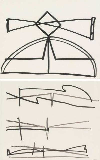 Minimal Black and White Abstract Ink on Paper by Philip Renteria 1973 