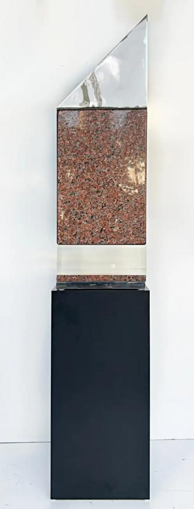 Minimalist Abstract Sculpture in Stainless Steel Granite Lucite Unsigned