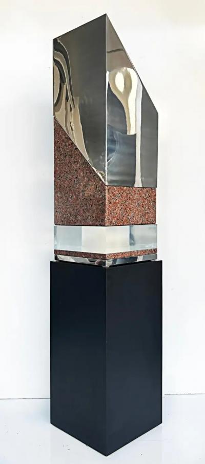 Minimalist Abstract Sculpture in Stainless Steel Granite Lucite Unsigned