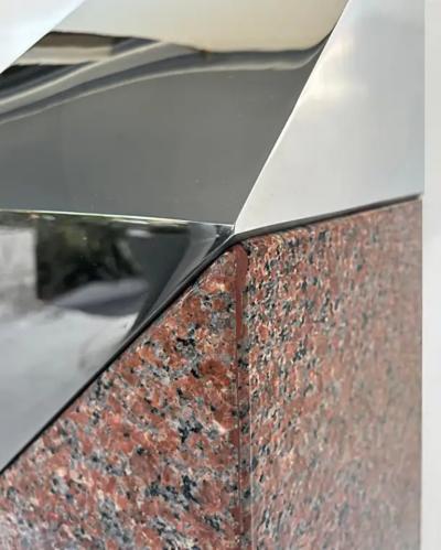 Minimalist Abstract Sculpture in Stainless Steel Granite Lucite Unsigned