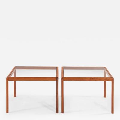 Minimalist Danish Modern Teak End Tables with Smoked Glass Tops