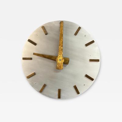 Minimalist Mid Century Wall Clock in Brass and Aluminum