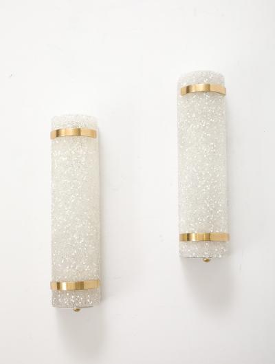 Minimalist pair of 1950s French Textured Resin and Brass Wall Sconces 