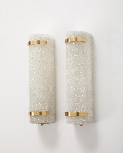 Minimalist pair of 1950s French Textured Resin and Brass Wall Sconces 