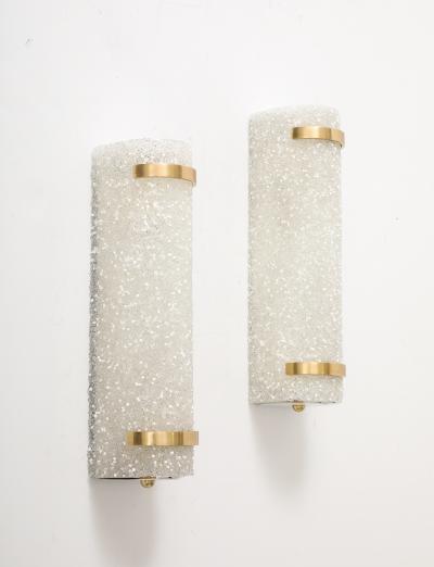 Minimalist pair of 1950s French Textured Resin and Brass Wall Sconces 