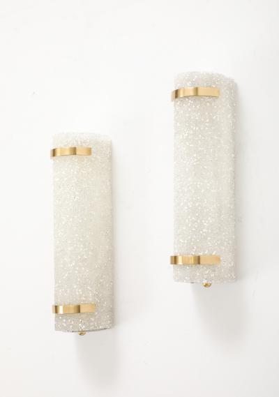 Minimalist pair of 1950s French Textured Resin and Brass Wall Sconces 