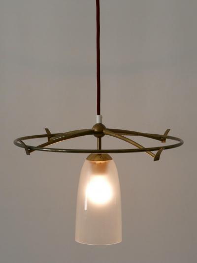 Minimalistic Mid Century Modern Brass Glass UFO Pendant Lamp Germany 1950s