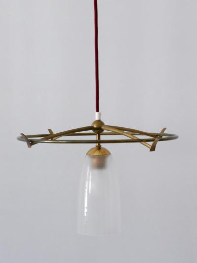 Minimalistic Mid Century Modern Brass Glass UFO Pendant Lamp Germany 1950s