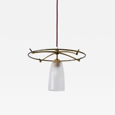 Minimalistic Mid Century Modern Brass Glass UFO Pendant Lamp Germany 1950s