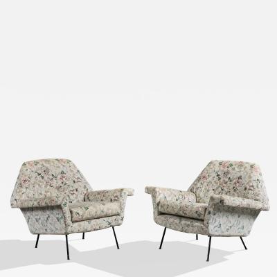 Minotti Lounge Chairs with Metal and Fabric Italy 1950s