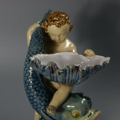 Minton Majolica Boy and Dolphin Salt
