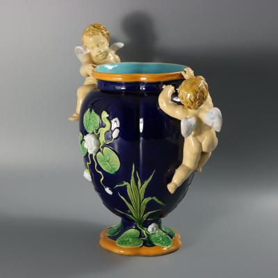 Minton Majolica Cherubs Vase