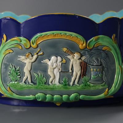 Minton Majolica Cupids Oval Jardiniere