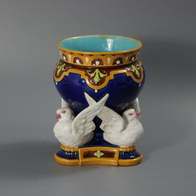 Minton Majolica Fantail Pigeon Vase