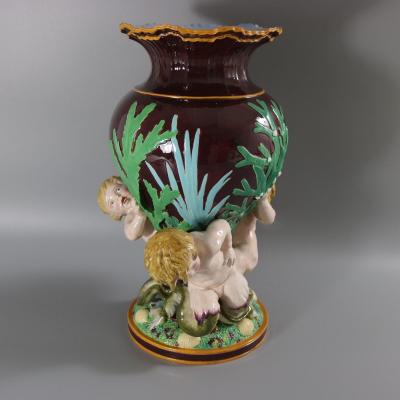 Minton Majolica Marine Vase with Merboys