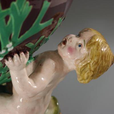 Minton Majolica Marine Vase with Merboys