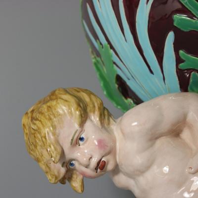 Minton Majolica Marine Vase with Merboys