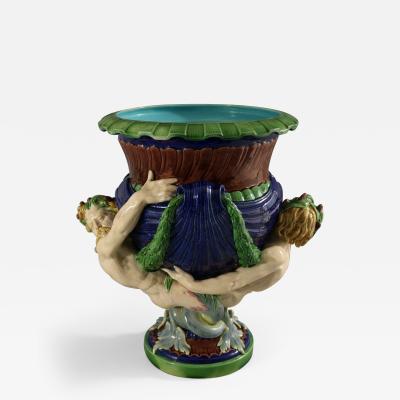 Minton Majolica Mermen Jardiniere Turquoise Interior