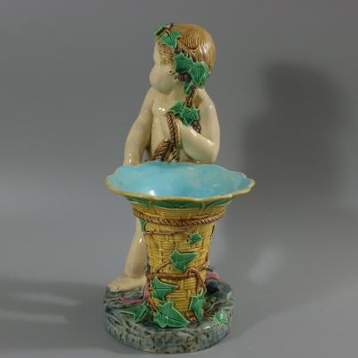 Minton Majolica Putti with Basket Vase