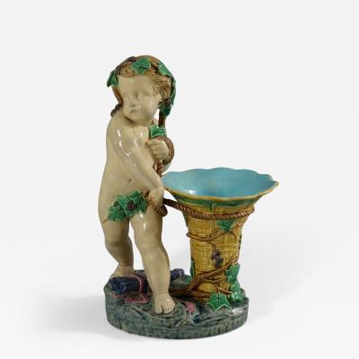 Minton Majolica Putti with Basket Vase