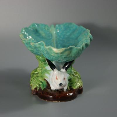 Minton Majolica Rabbits And Leaves Compote Bowl