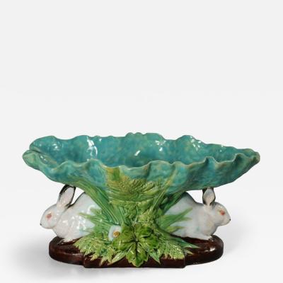 Minton Majolica Rabbits And Leaves Compote Bowl