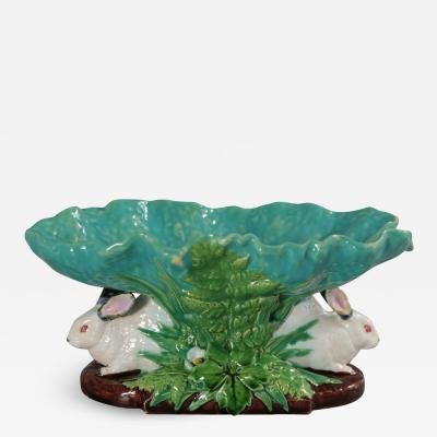 Minton Majolica Rabbits with Leaf Dish