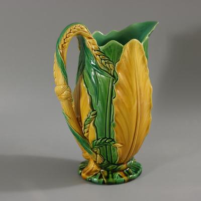 Minton Majolica Wheat And Leaves Jug Pitcher