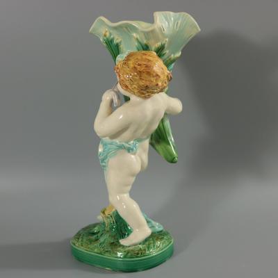 Mintons Majolica Putti Flower Holder Vase