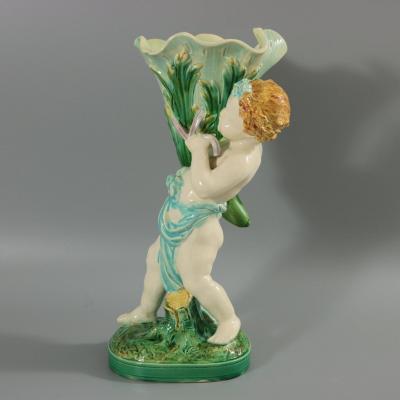 Mintons Majolica Putti Flower Holder Vase