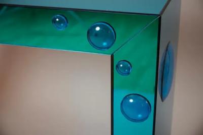 Mirrored Seagreen console table with blue glass bubble spots